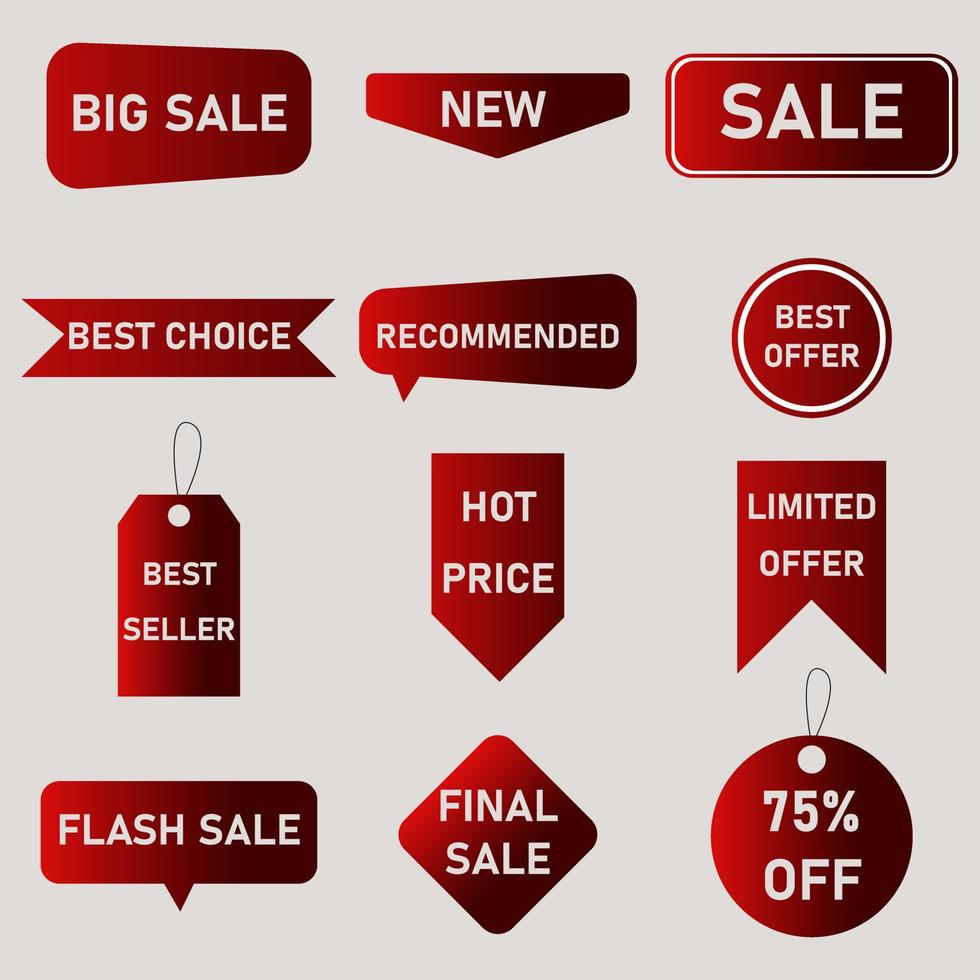 Sales label icon set. Red marketing tag with selling bargain announcment. Vector illustration. Editable stroke. EPS 10.