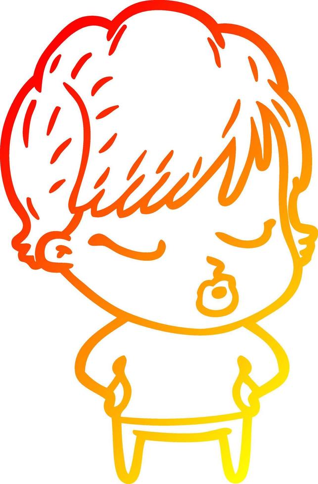 warm gradient line drawing cartoon woman with eyes shut vector