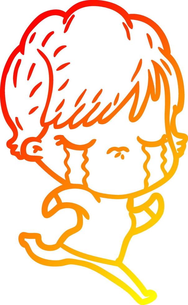 warm gradient line drawing cartoon woman crying vector