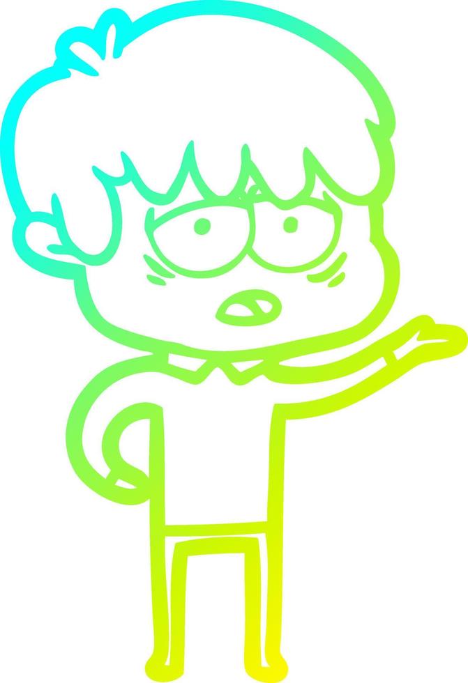 cold gradient line drawing cartoon exhausted boy vector