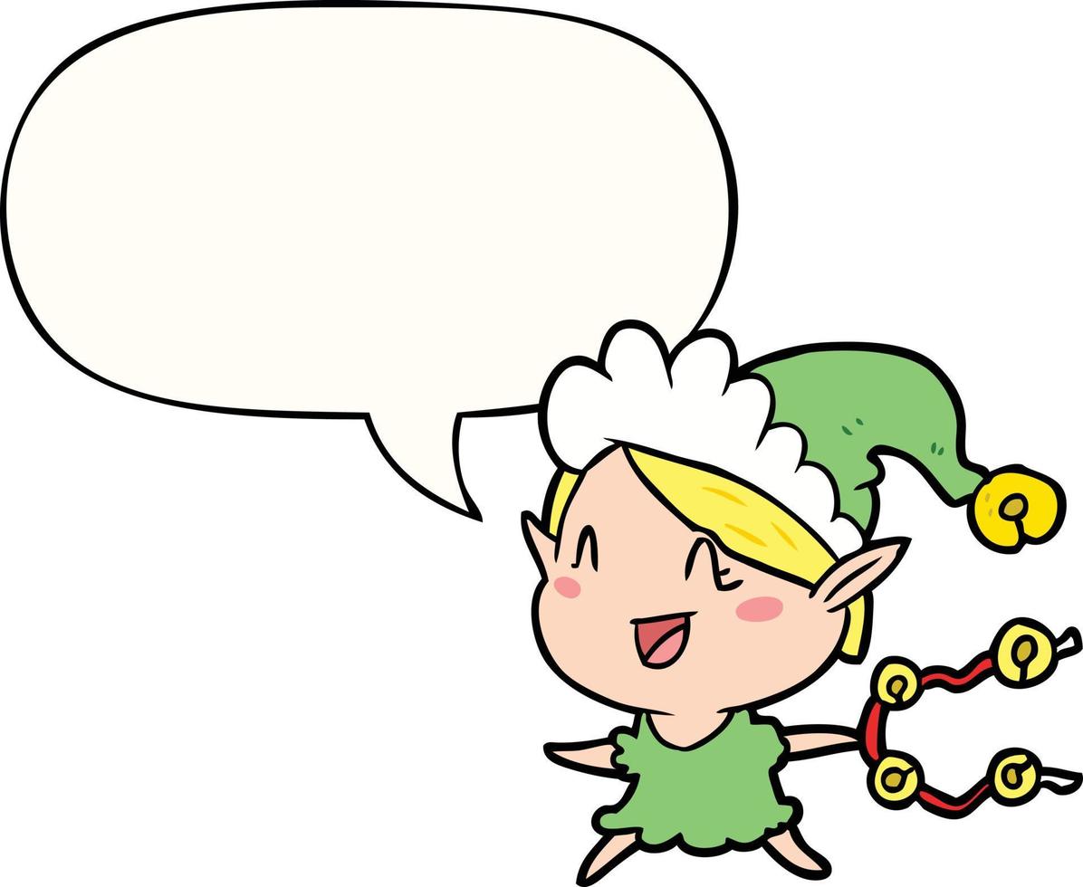 cartoon happy christmas elf and speech bubble vector