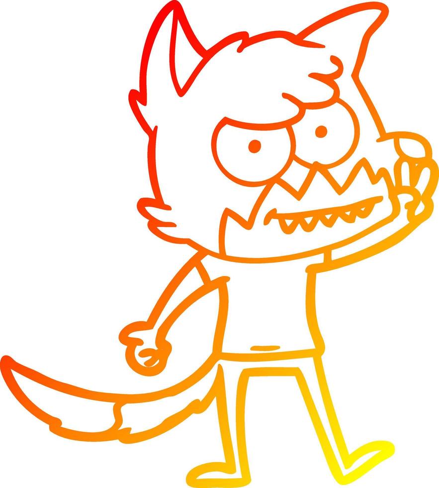 warm gradient line drawing cartoon grinning fox vector