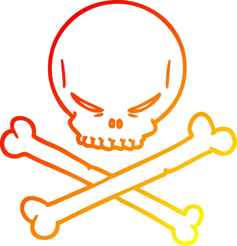 warm gradient line drawing cartoon skull and crossbones vector