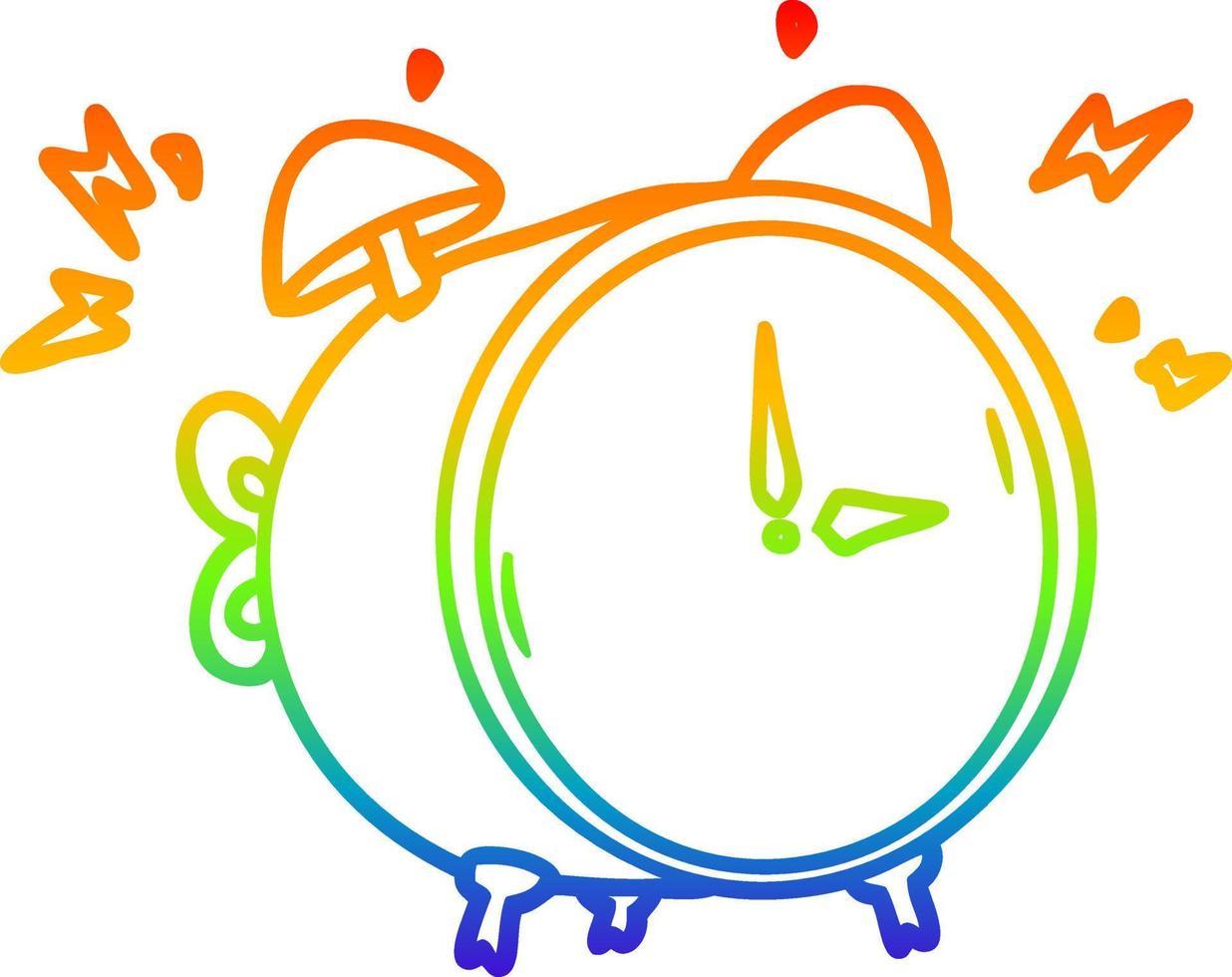 rainbow gradient line drawing cartoon ringing alarm clock vector