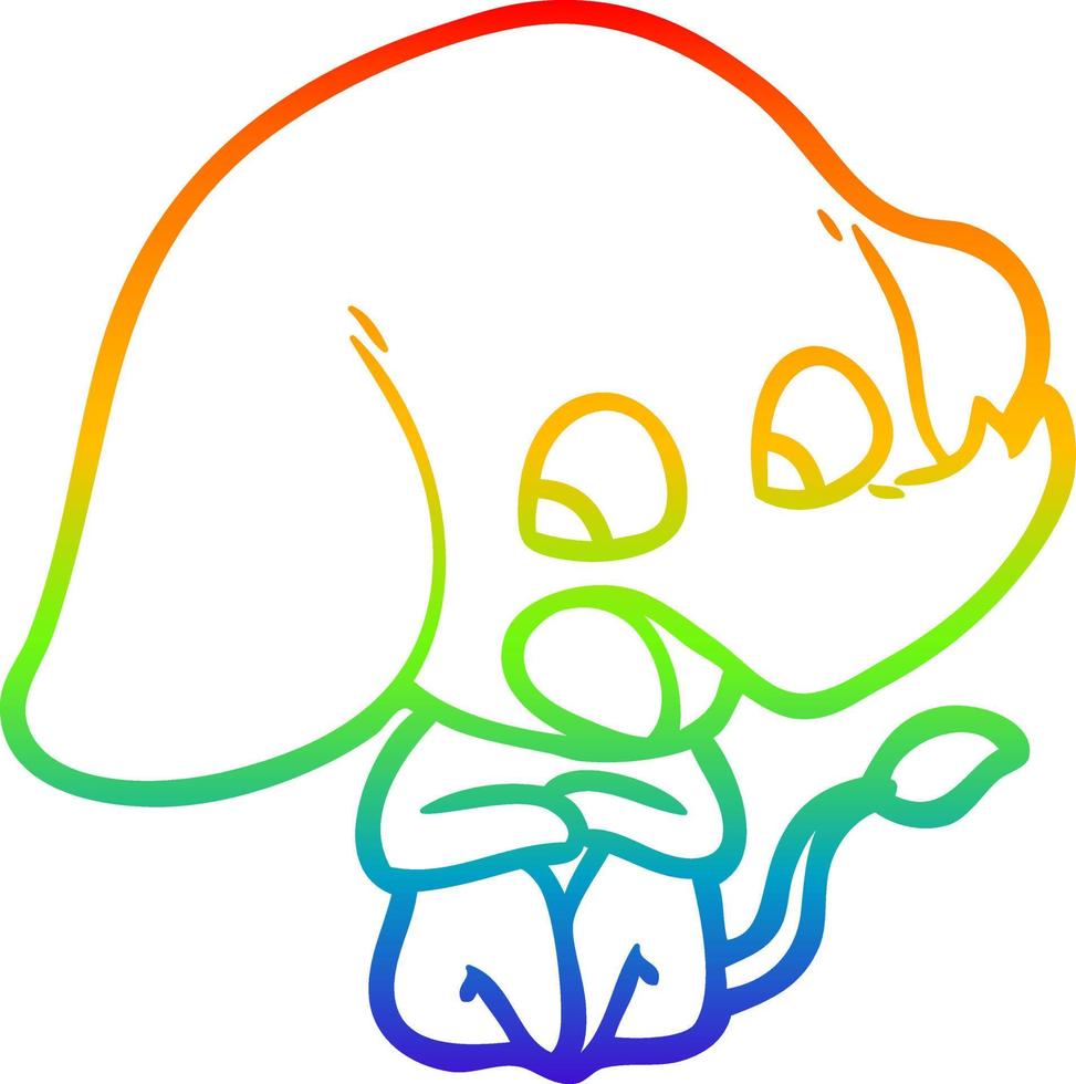 dibujo de línea de gradiente de arco iris lindo elefante de dibujos animados vector