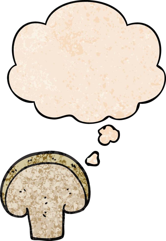 cartoon mushroom slice and thought bubble in grunge texture pattern style vector