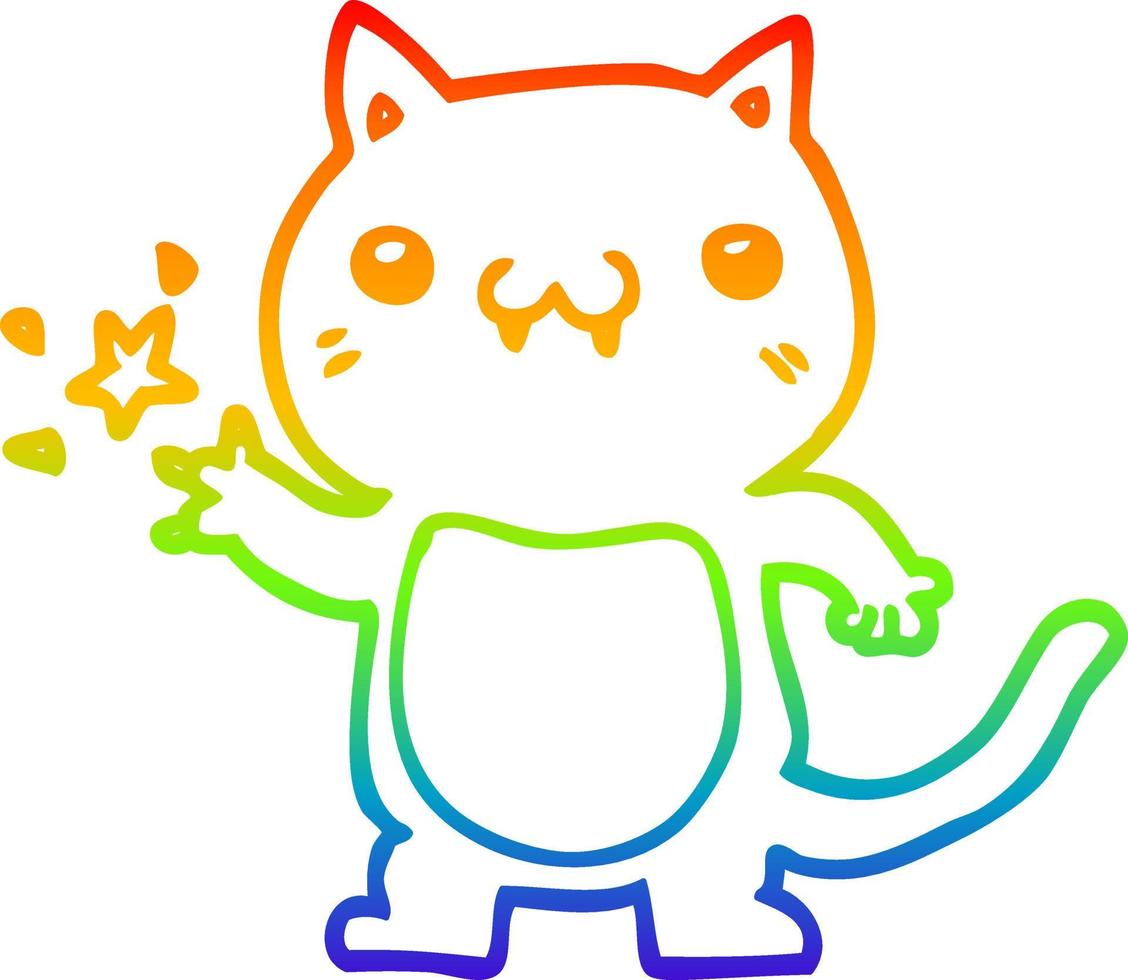 rainbow gradient line drawing cartoon cat scratching vector