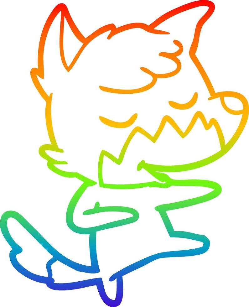 rainbow gradient line drawing friendly cartoon fox dancing vector