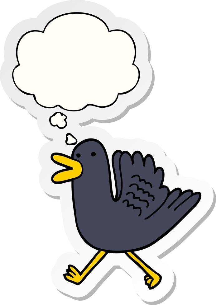 cartoon duck running and thought bubble as a printed sticker vector