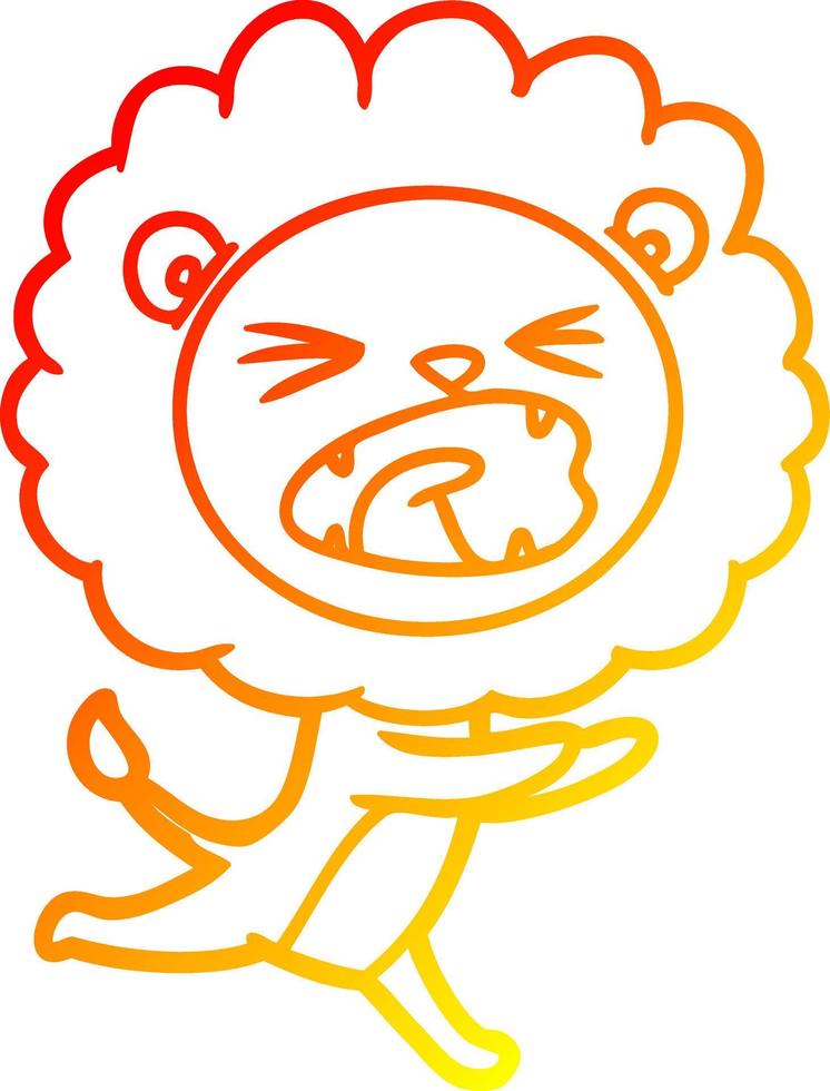 warm gradient line drawing cartoon running lion vector