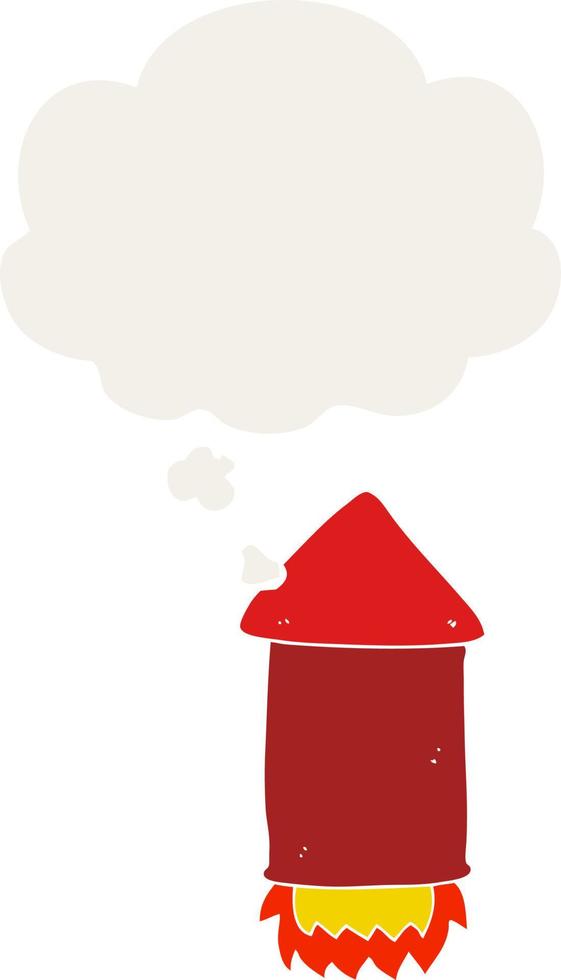 cartoon rocket and thought bubble in retro style vector
