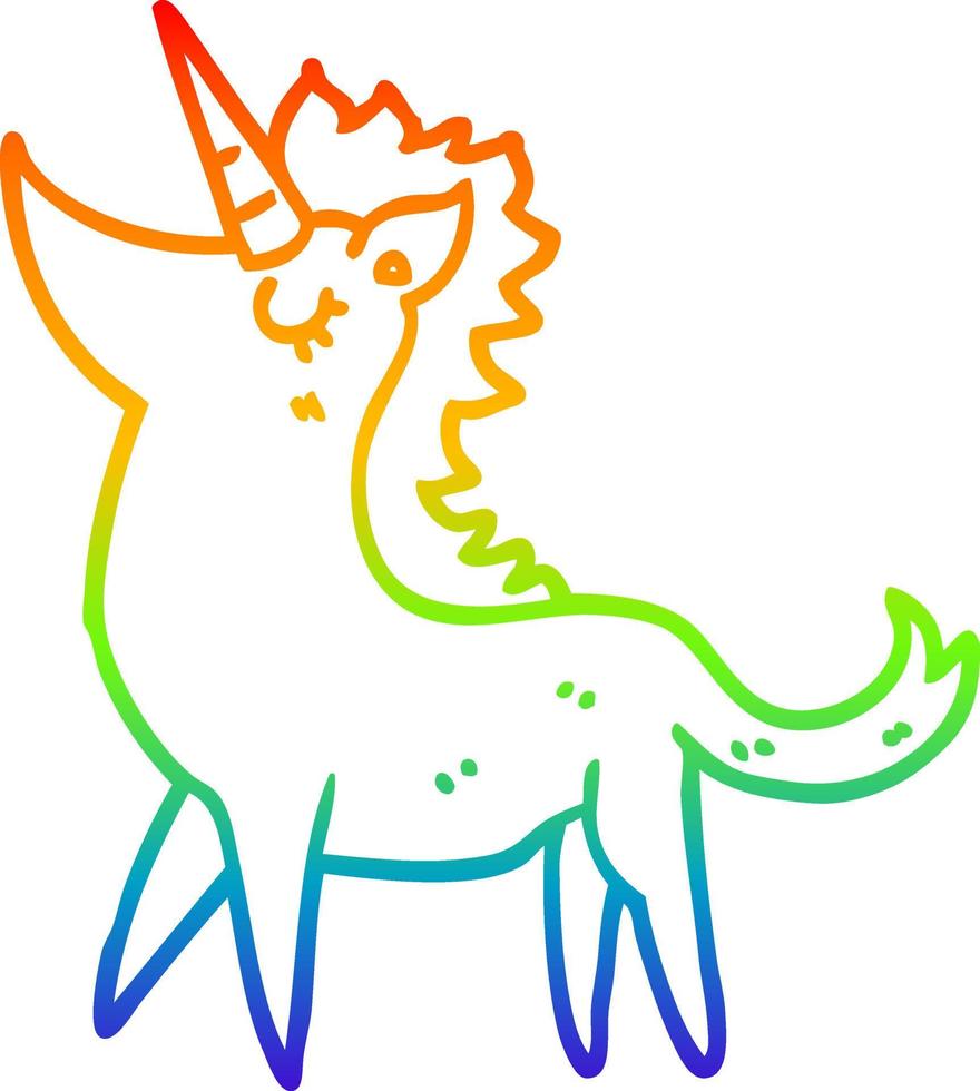 unicornio de dibujos animados de dibujo de línea de gradiente de arco iris vector