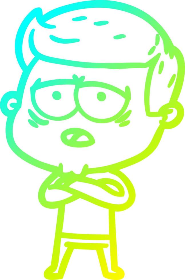 cold gradient line drawing cartoon tired man vector