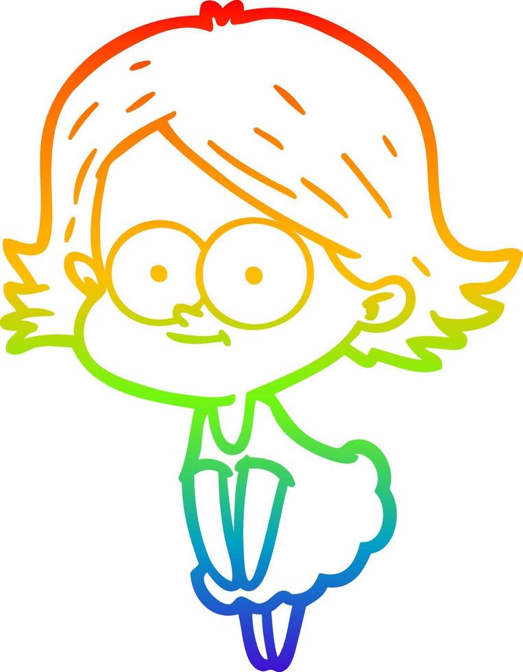 rainbow gradient line drawing happy cartoon girl vector