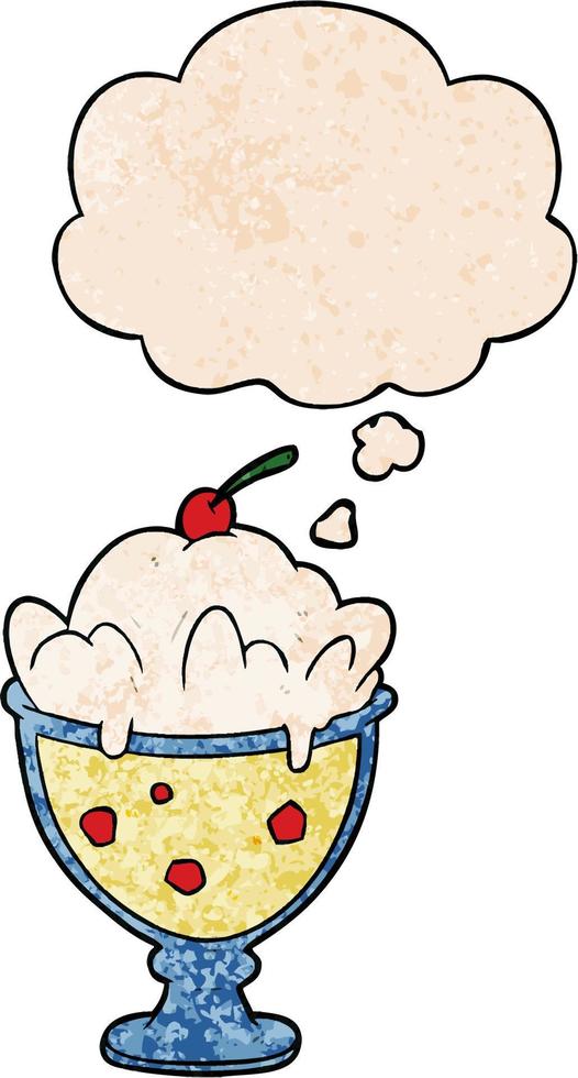 cartoon dessert and thought bubble in grunge texture pattern style vector