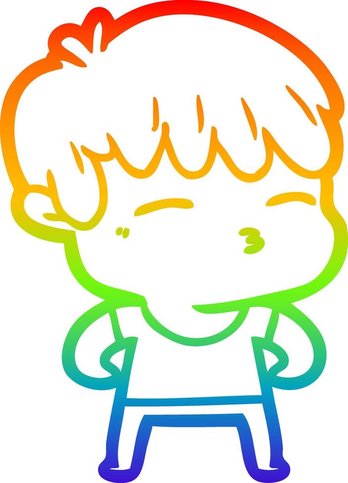 rainbow gradient line drawing cartoon curious boy vector