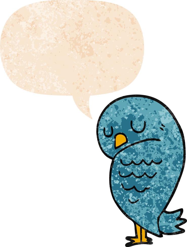 cartoon bird and speech bubble in retro textured style vector