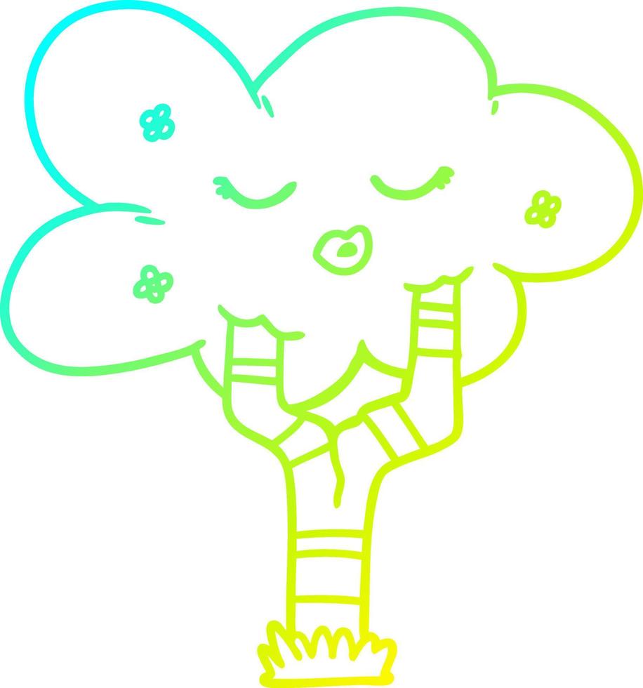 cold gradient line drawing cartoon tree with face vector