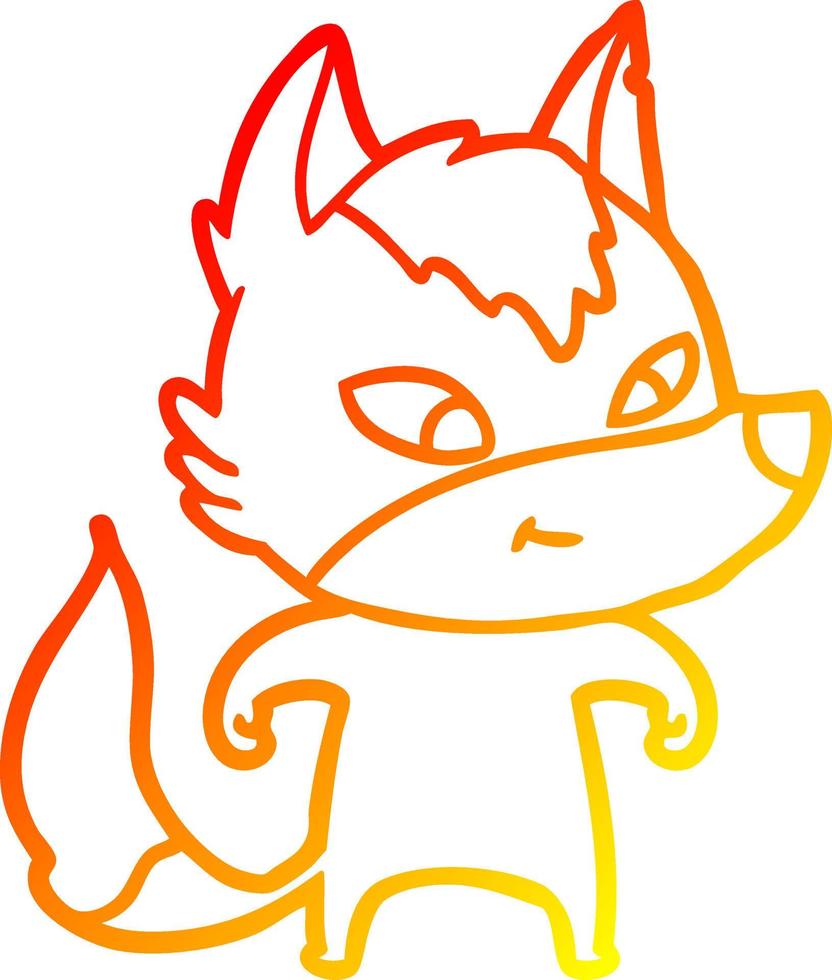 warm gradient line drawing friendly cartoon wolf vector
