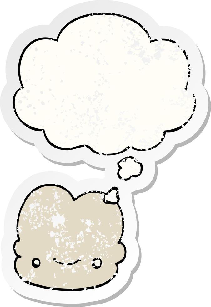cartoon cloud and thought bubble as a distressed worn sticker vector
