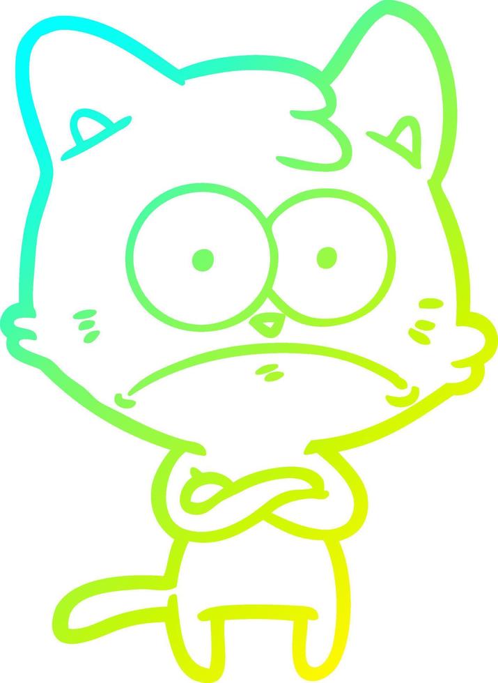 cold gradient line drawing cartoon nervous cat vector