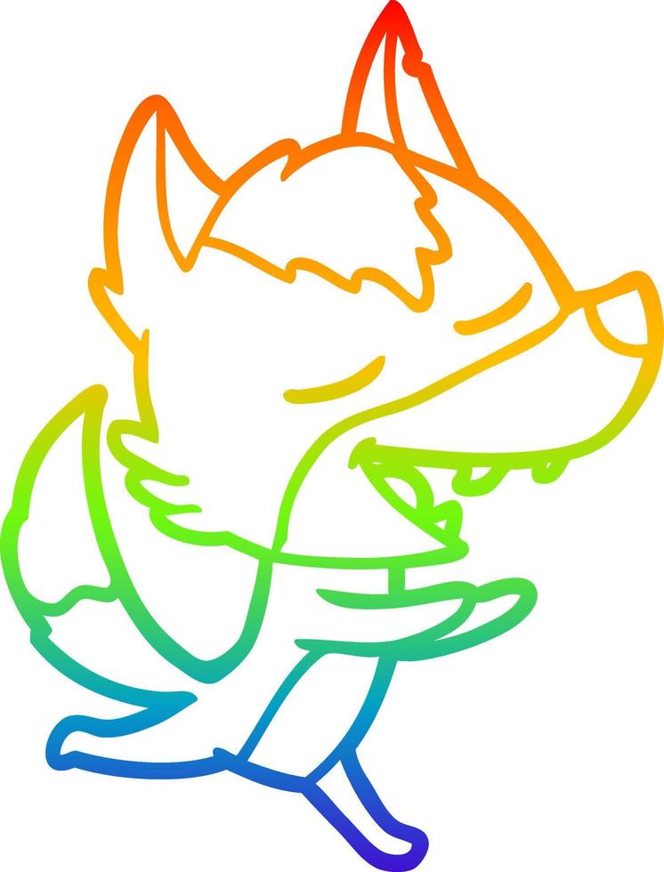 rainbow gradient line drawing cartoon wolf laughing vector