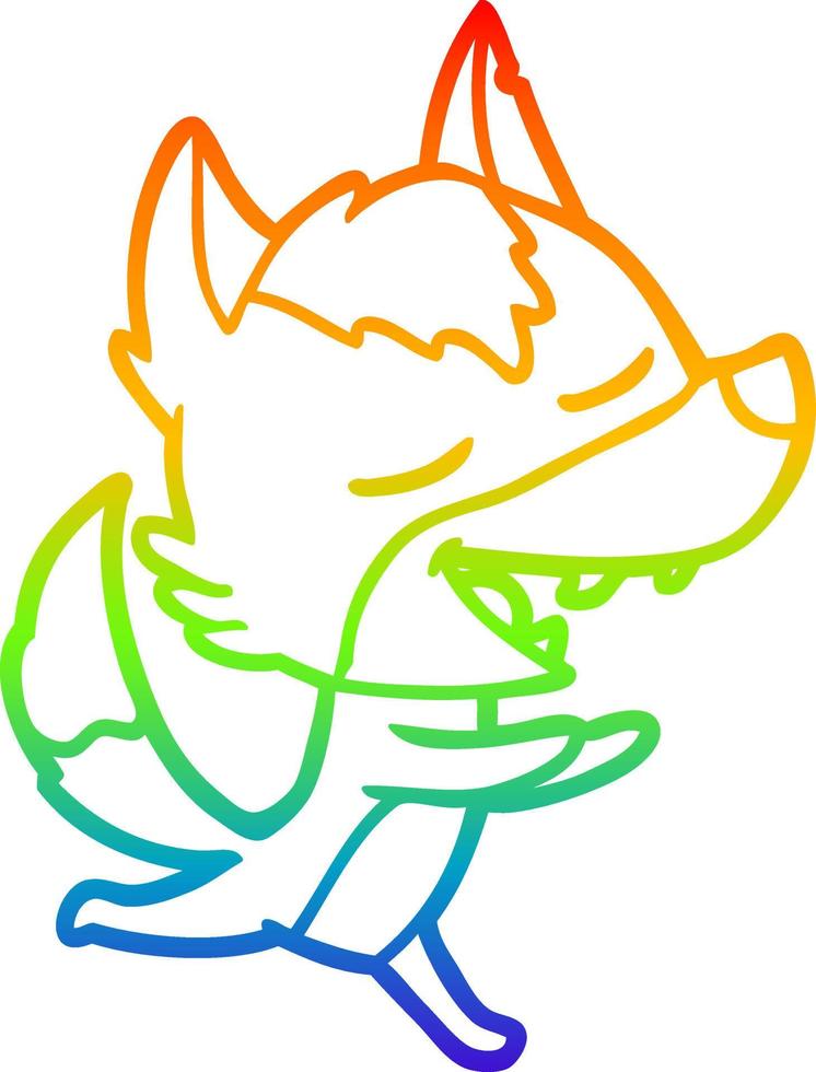 dibujo de línea de gradiente de arco iris lobo de dibujos animados riendo vector