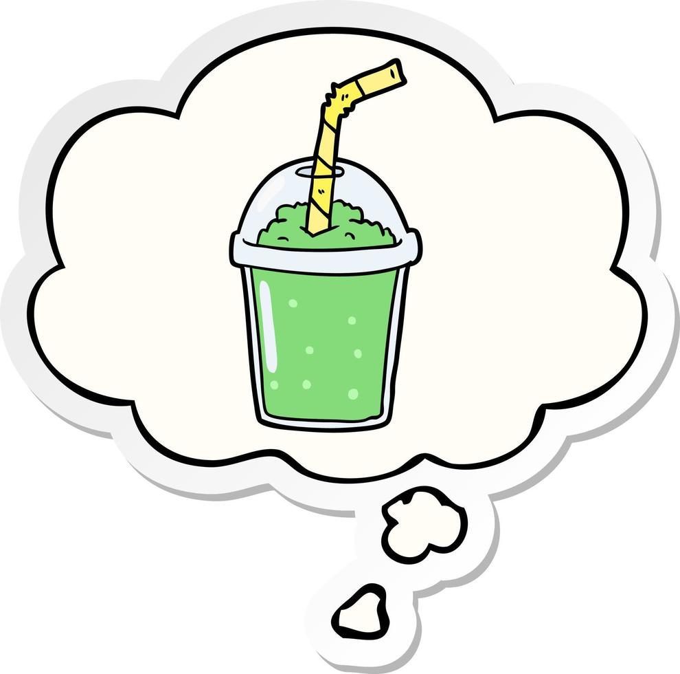 cartoon iced smoothie and thought bubble as a printed sticker vector