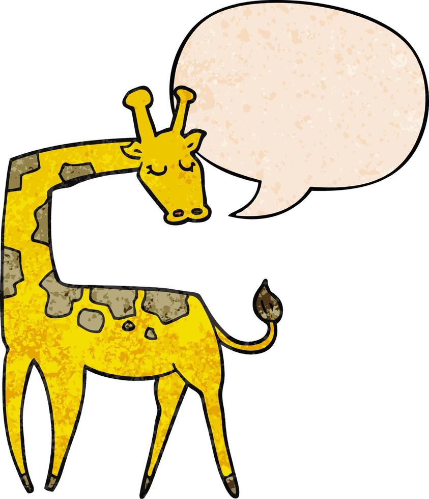 cartoon giraffe and speech bubble in retro texture style vector