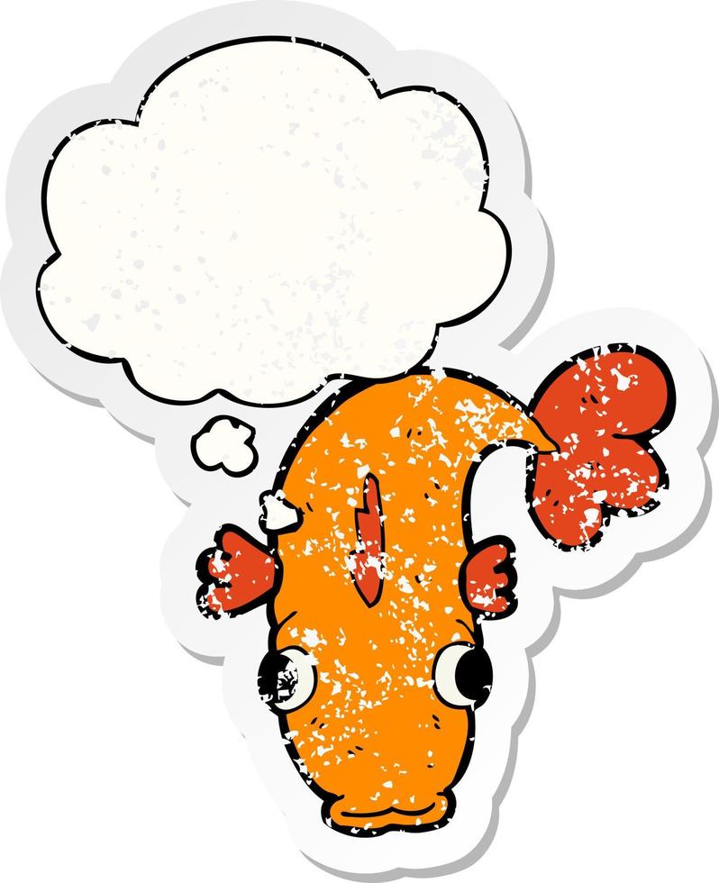 cartoon fish and thought bubble as a distressed worn sticker vector