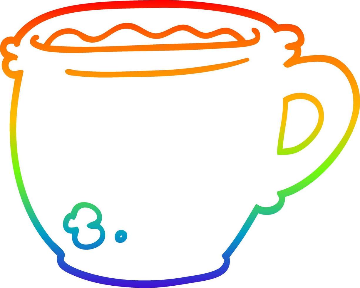 rainbow gradient line drawing cartoon hot cup of coffee vector