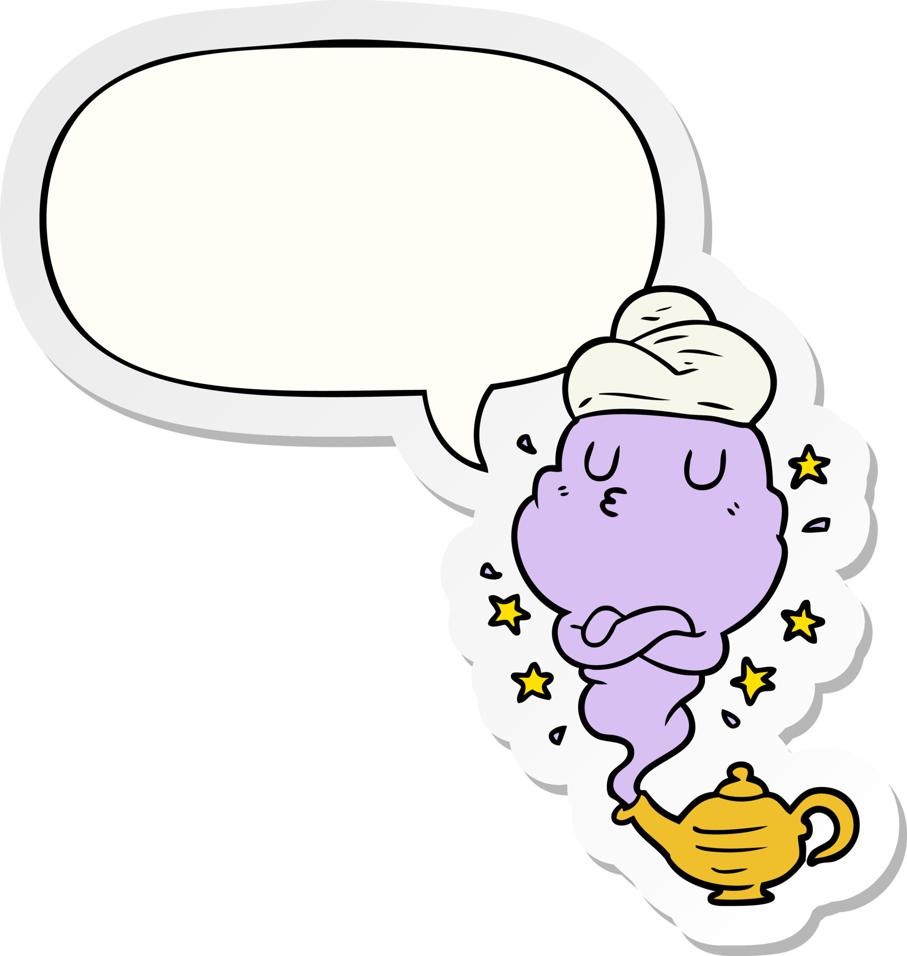 cute cartoon genie rising out of lamp and speech bubble sticker 10031088  Vector Art at Vecteezy