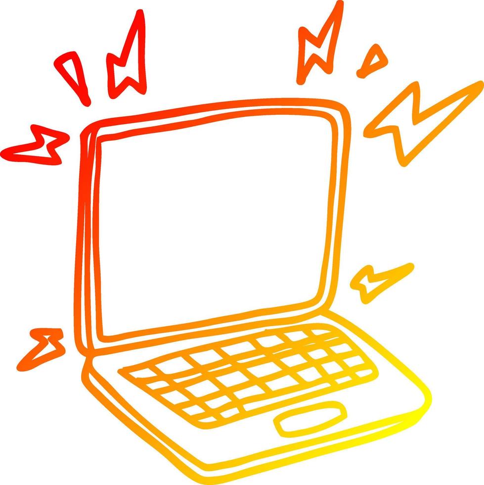 warm gradient line drawing cartoon laptop computer vector