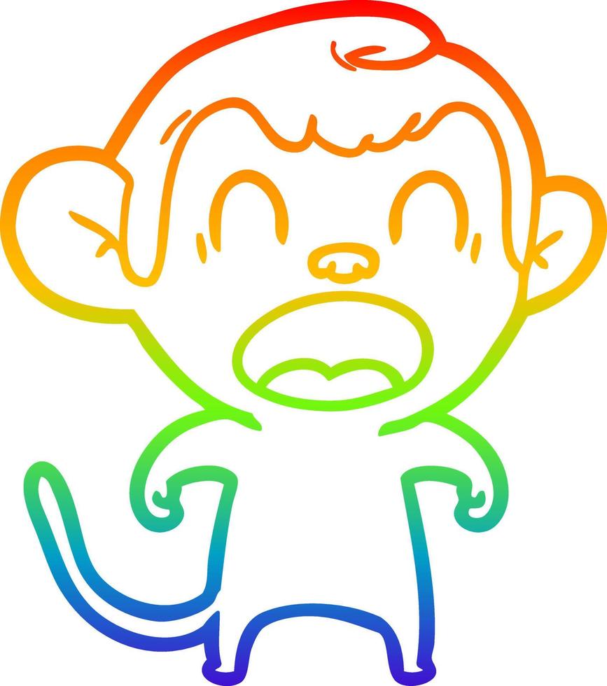 rainbow gradient line drawing shouting cartoon monkey vector