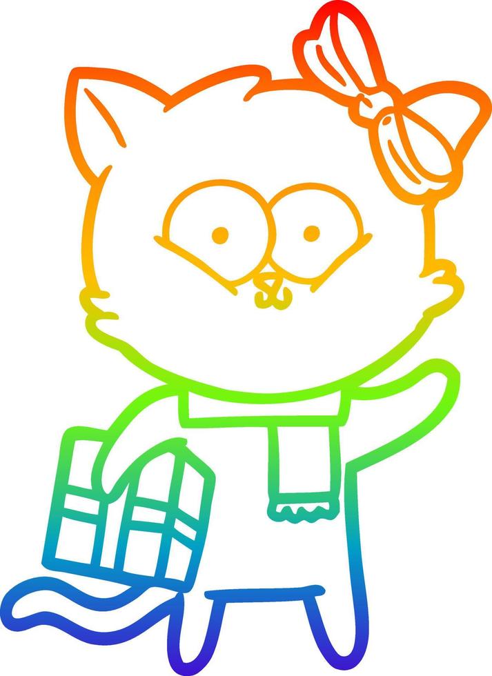 rainbow gradient line drawing cartoon cat vector