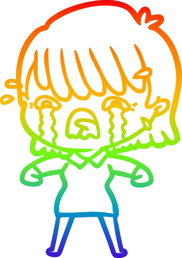 rainbow gradient line drawing cartoon girl crying vector