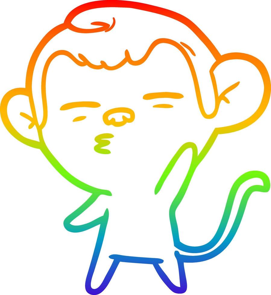 rainbow gradient line drawing cartoon suspicious monkey vector