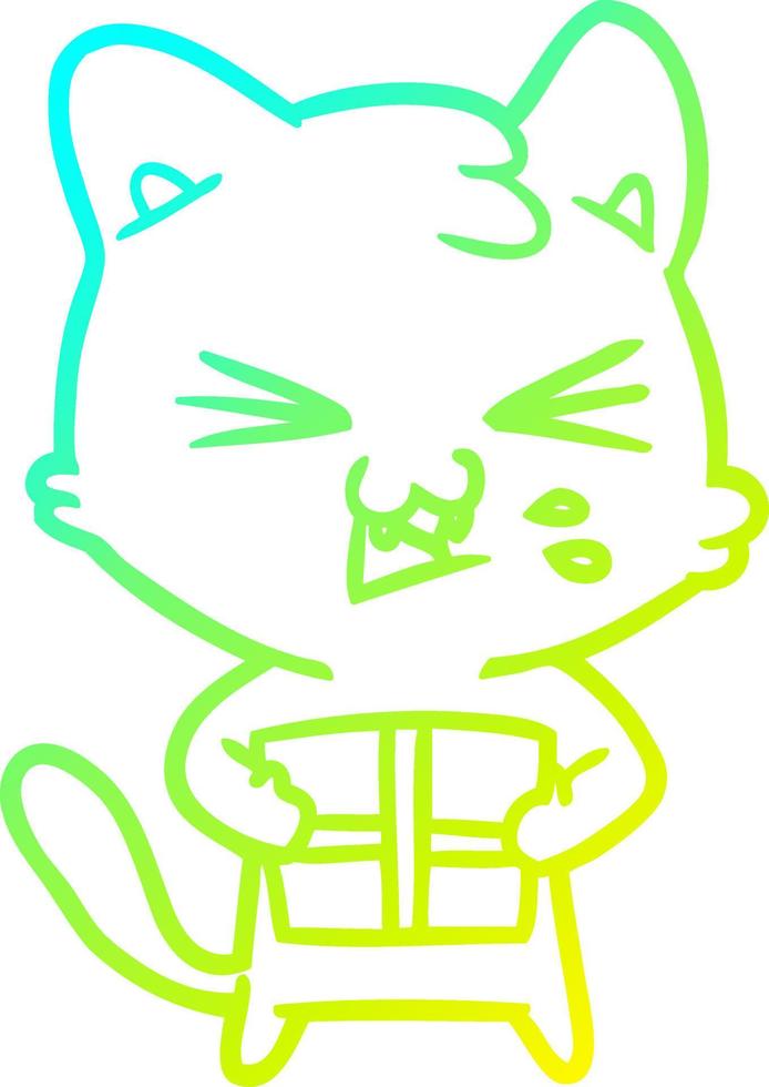 cold gradient line drawing cartoon cat hissing vector