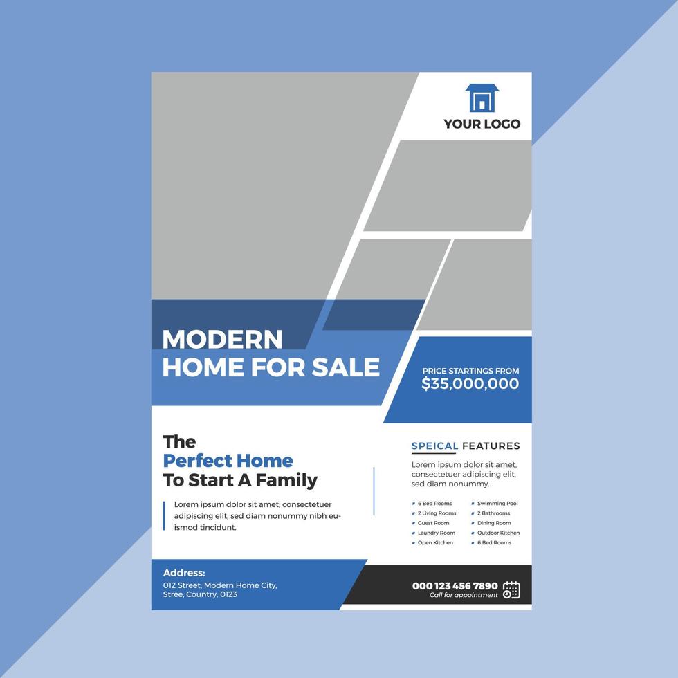 Creative elegant real estate home property sale print ready A4 flyer template design vector