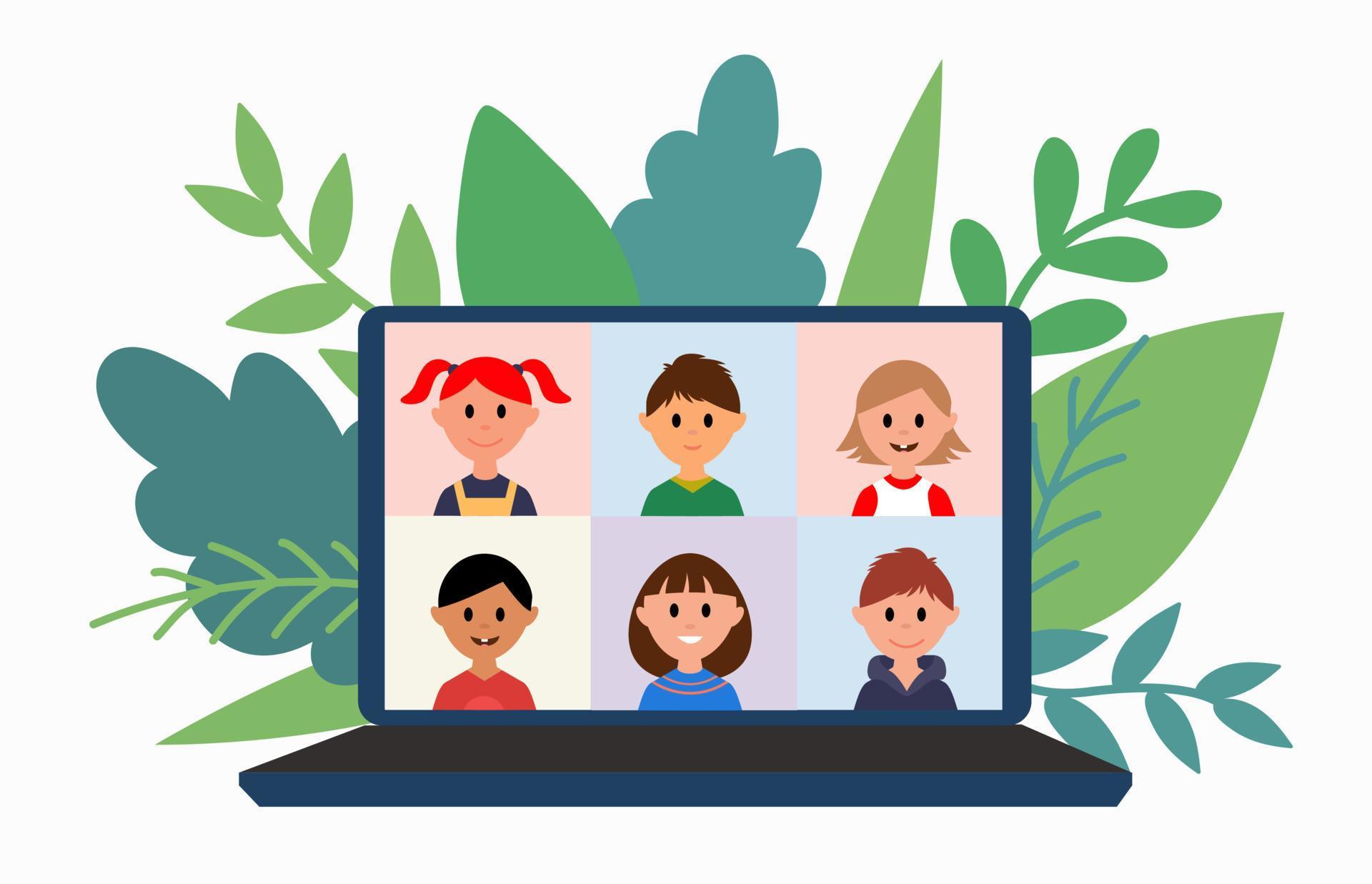 Online learning concept. Zoom lesson with students. Flat style. Vector
