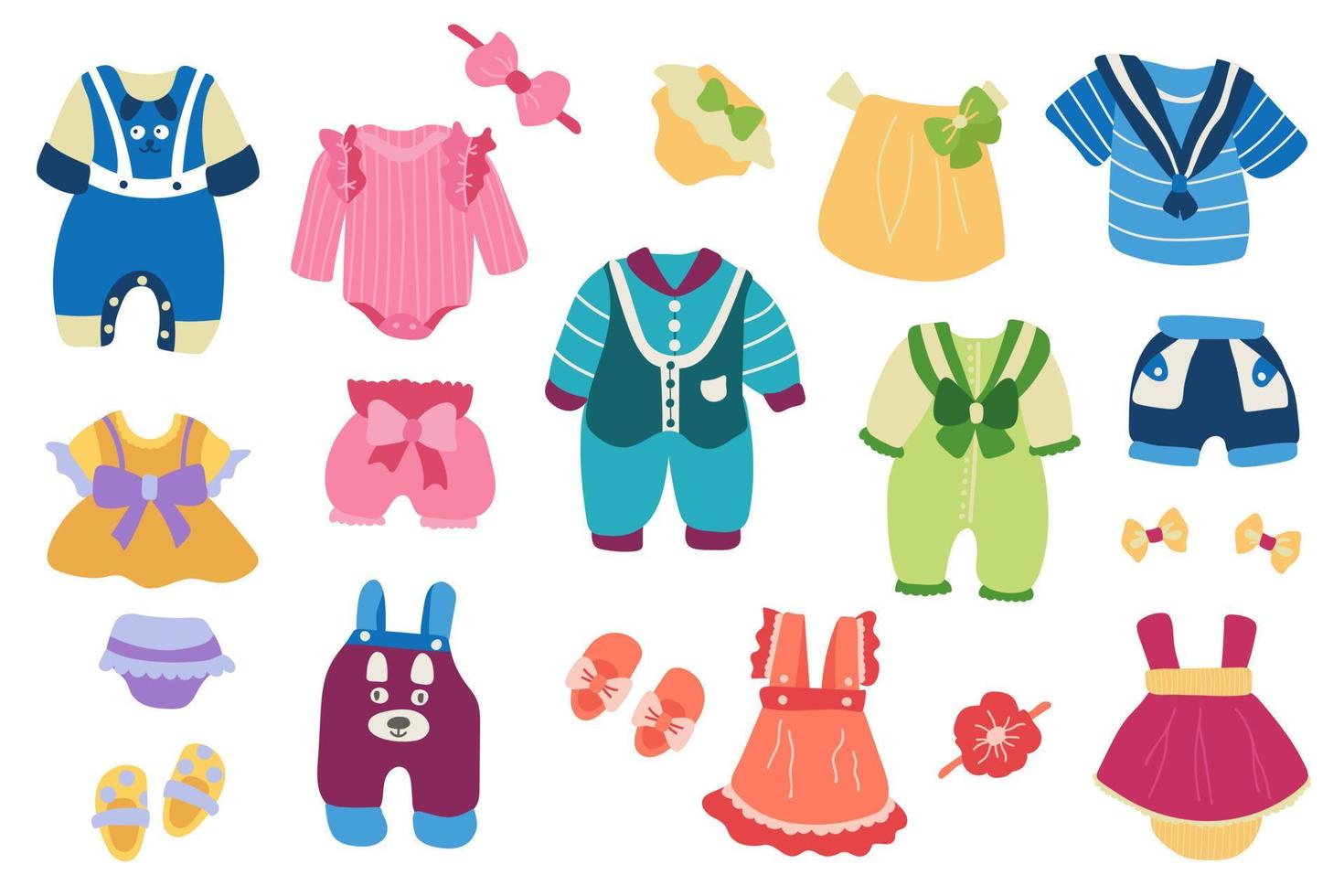 Hand-drawn set of children's clothes. White background, isolate. Vector illustration.