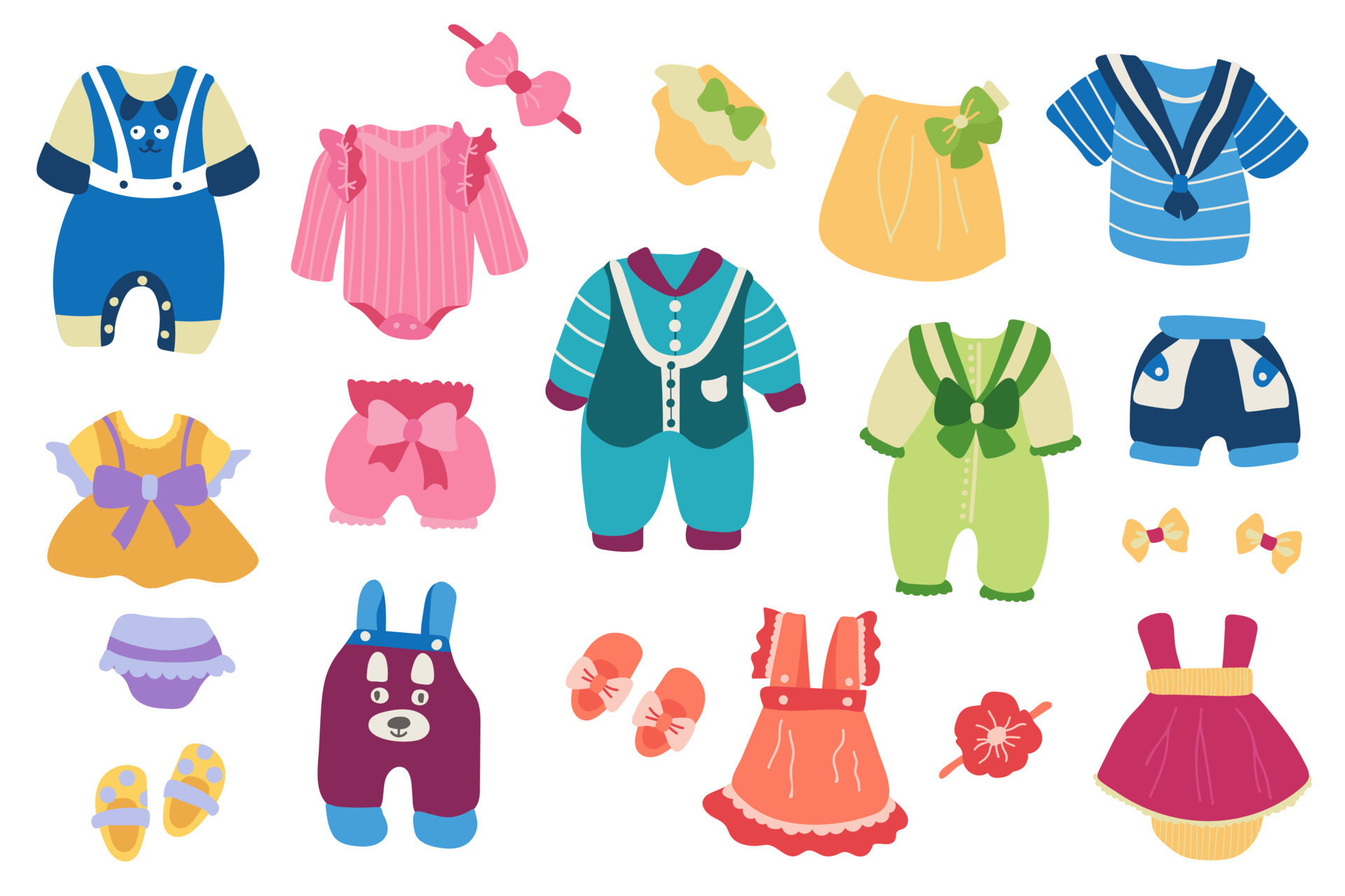 Hand-drawn set of children's clothes. White background, isolate. Vector ...