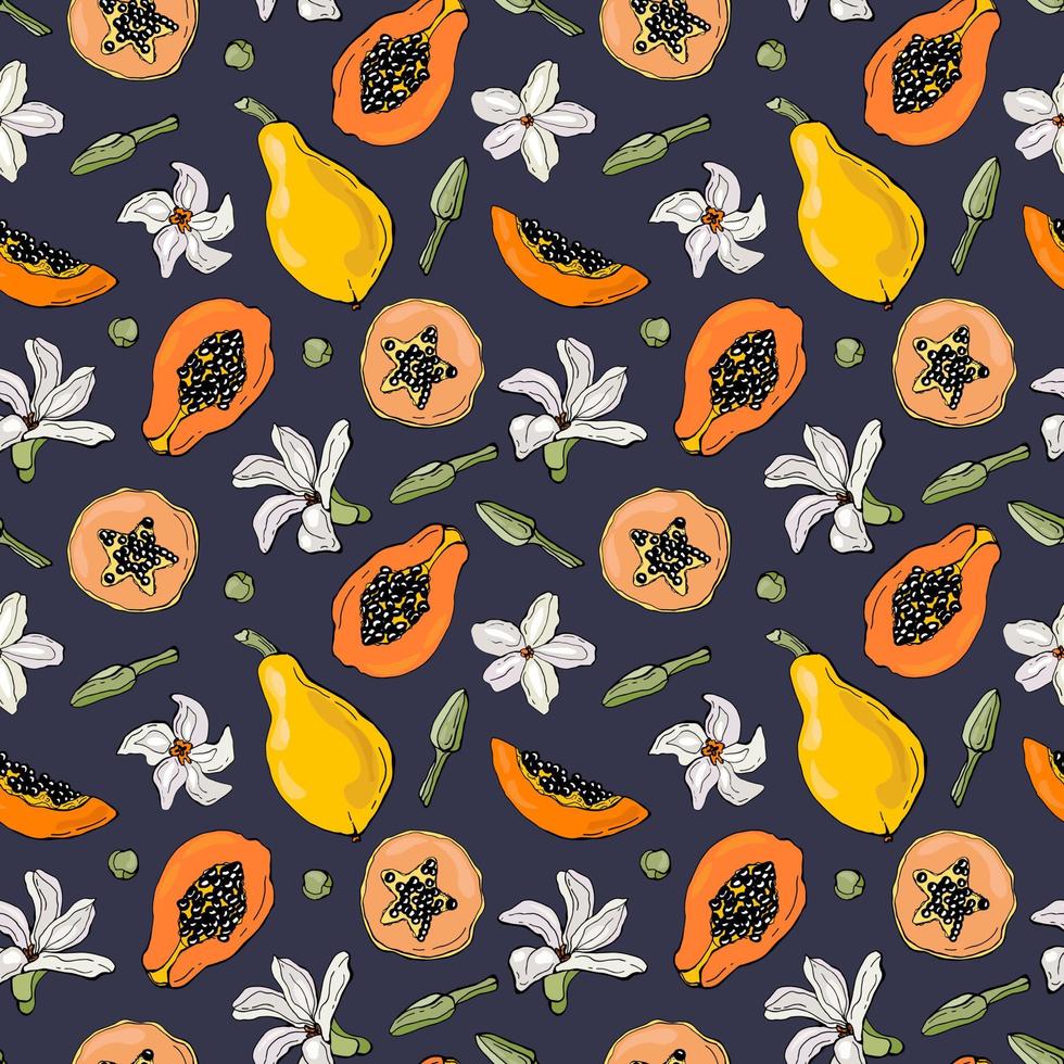 Seamless pattern with papaya. Design for fabric, textile, wallpaper, packaging. vector