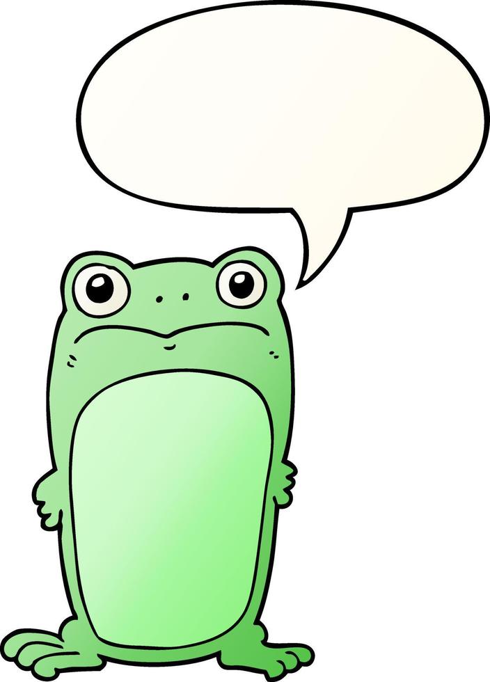 cartoon staring frog and speech bubble in smooth gradient style vector