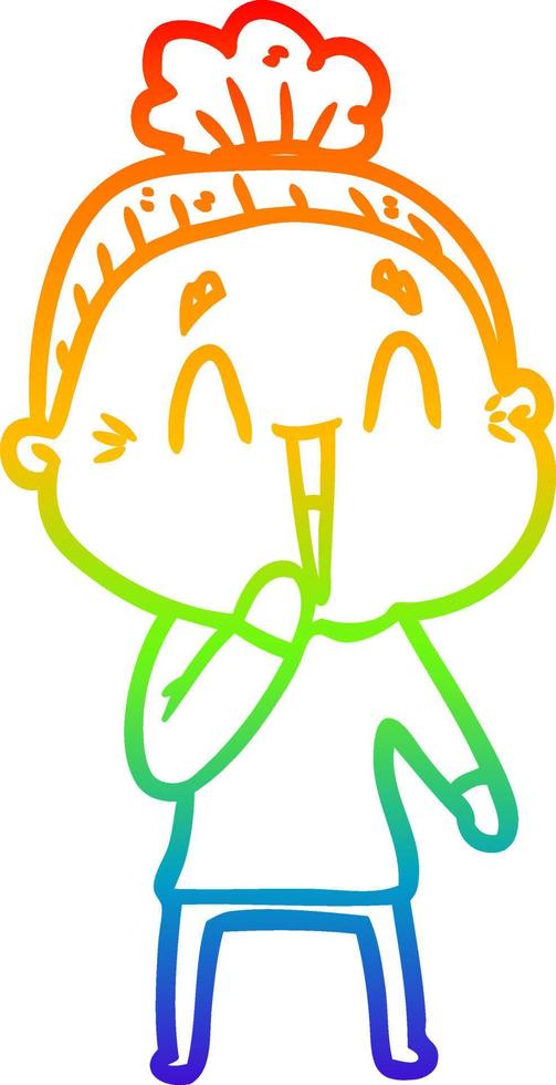 rainbow gradient line drawing cartoon happy old lady vector