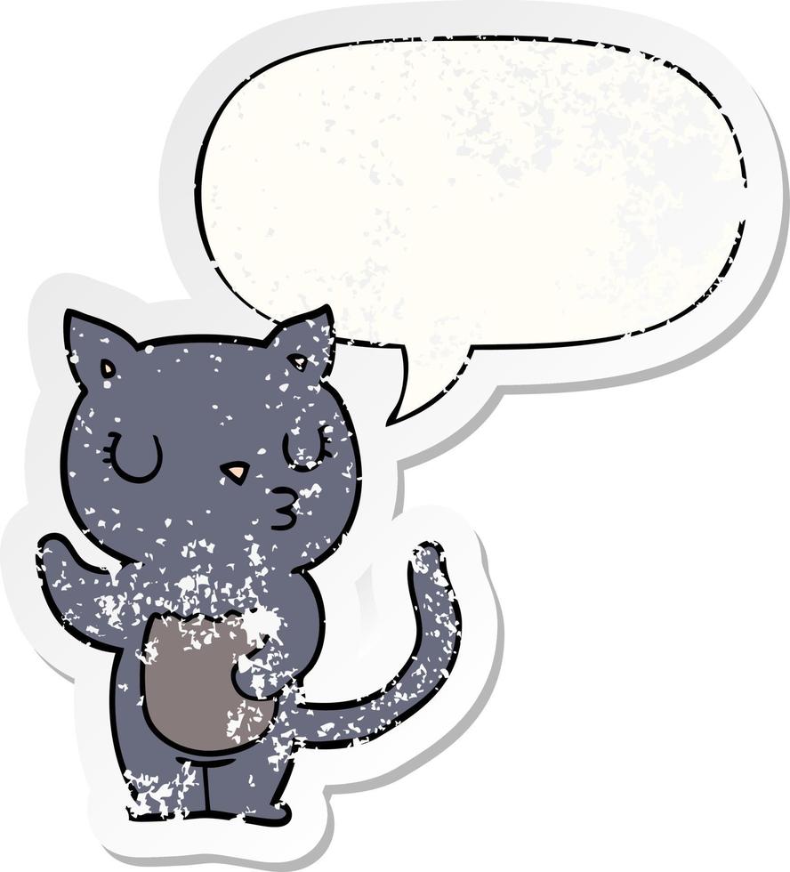 cute cartoon cat and speech bubble distressed sticker vector