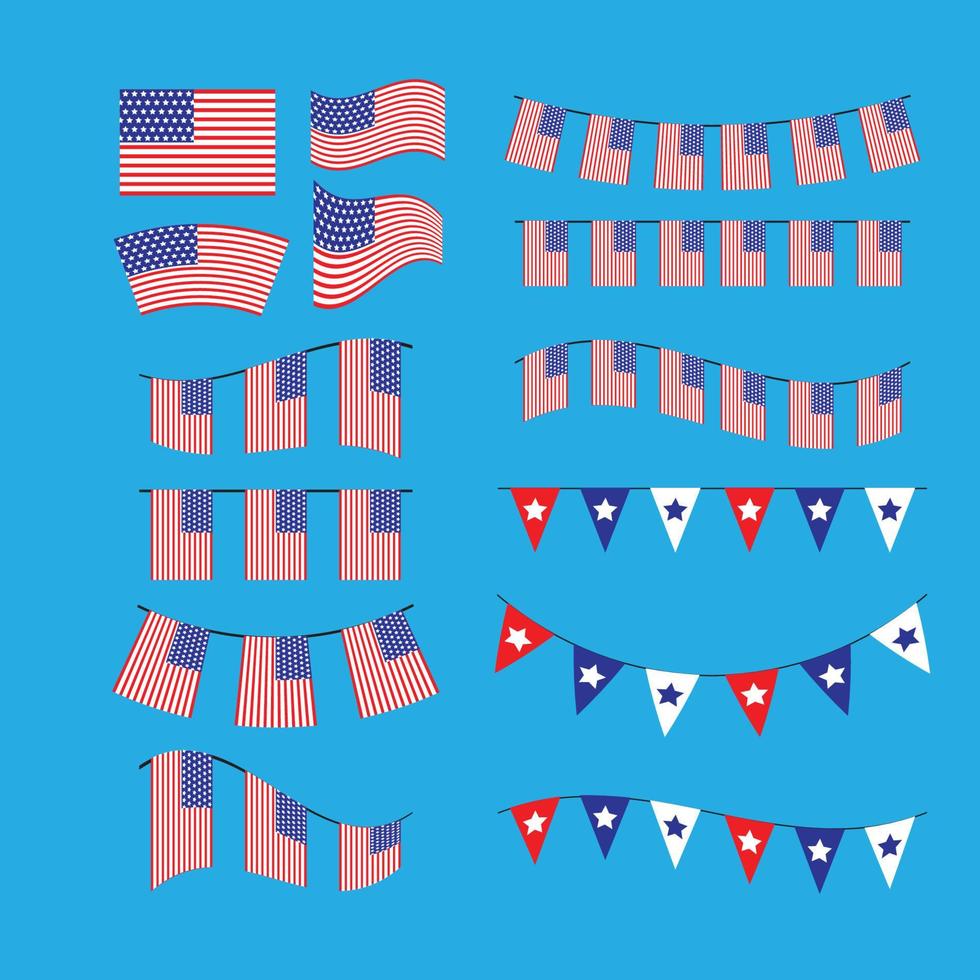 el conjunto de paquetes de bandera de estados unidos imagen vectorial para celebración o concepto de vacaciones de imagen png del 4 de julio vector