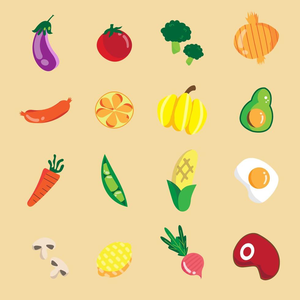 icono de comida estilo de dibujos animados paquete conjunto imagen vectorial vector