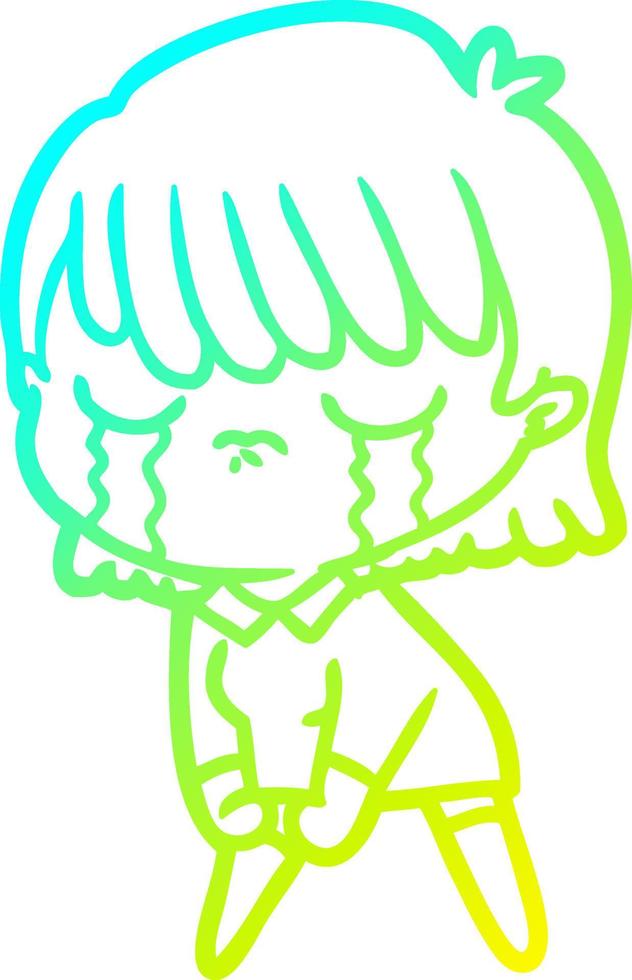 cold gradient line drawing cartoon woman crying vector