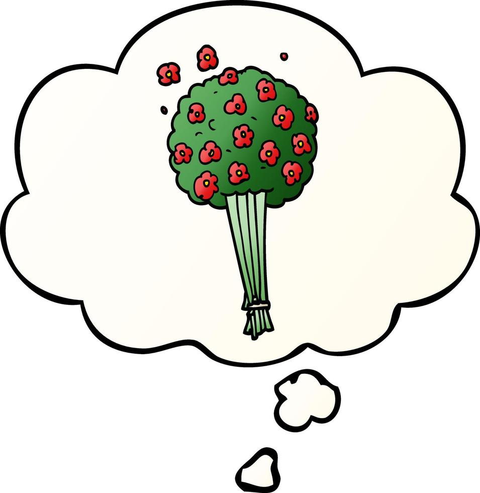 cartoon bunch of flowers and thought bubble in smooth gradient style vector